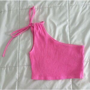 NWOT Barbie Hot Pink One Shoulder Cropped Sleeveless Top Women’s Size Medium